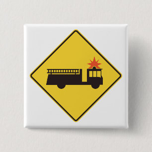 Yellow Fire Truck Warning Sign Button