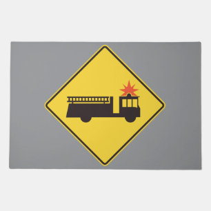 Yellow Fire Truck Warning Sign Doormat