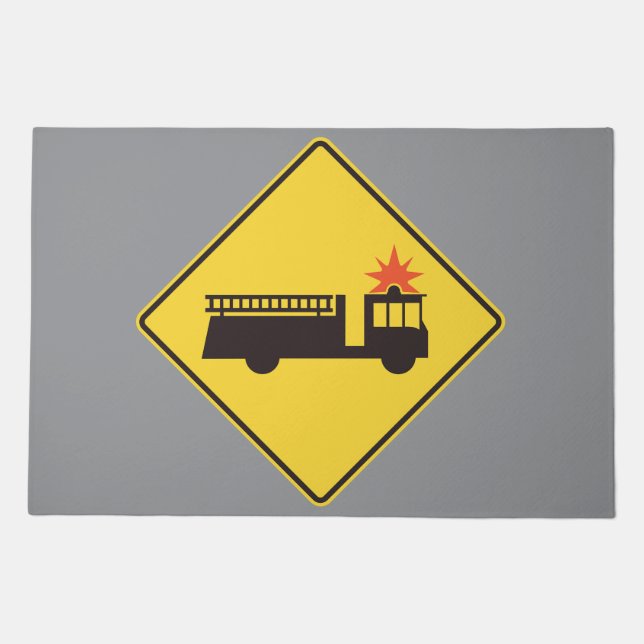Yellow Fire Truck Warning Sign Doormat (Front)