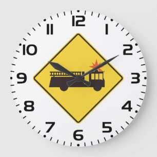 Yellow Fire Truck Warning Sign Large Clock