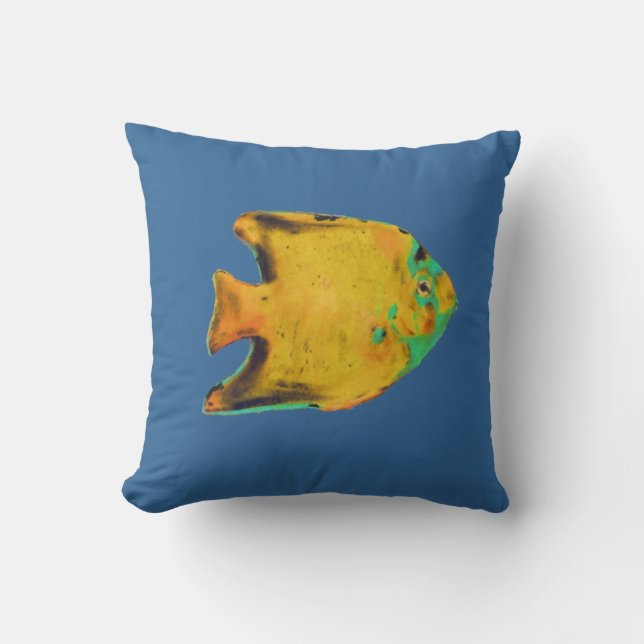 yellow fish beach house throw pillow (Front)