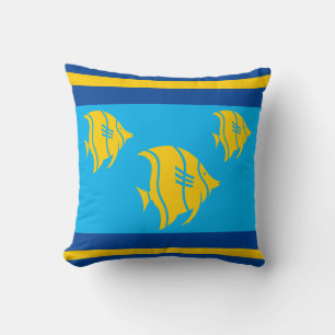 Yellow fish, Blue and Yellow Throw Pillow