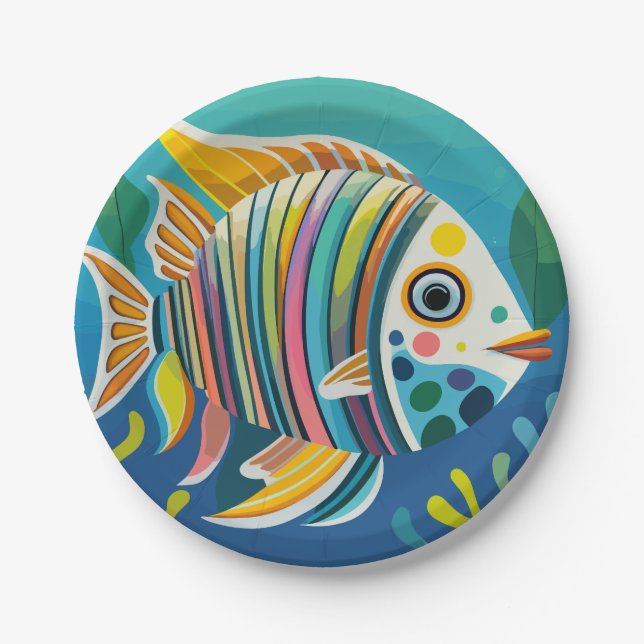 yellow fish in the reef paper plates (Front)