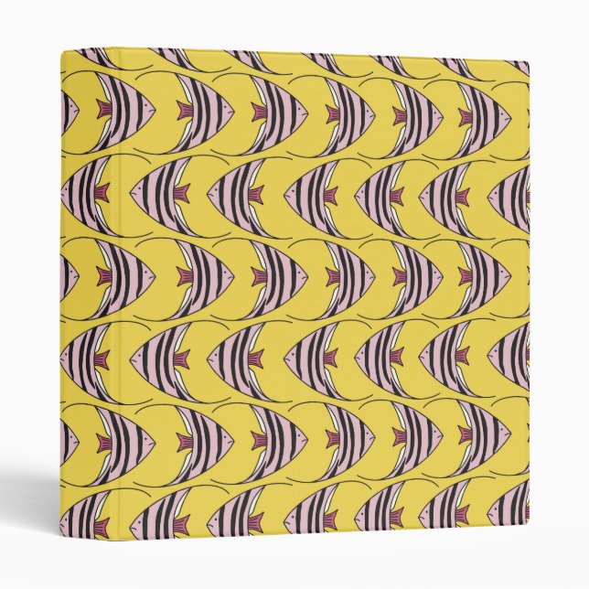 Yellow Fish kids pattern 3 Ring Binder (Front/Spine)