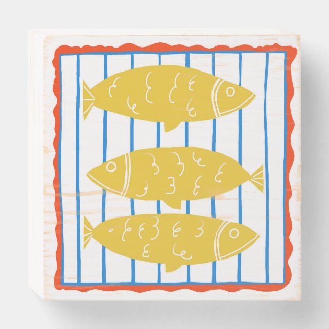 Yellow fish Nautical design Wooden Box Sign (Front Horizontal)