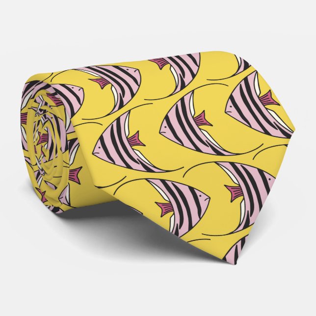 Yellow fish pattern neck tie (Rolled)