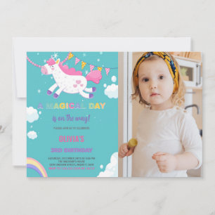 Yellow Flags Unicorn Birthday Invitations w photo
