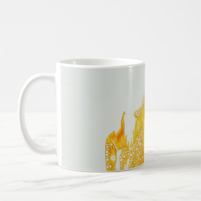 Yellow flame-themed illustration coffee mug (Left)