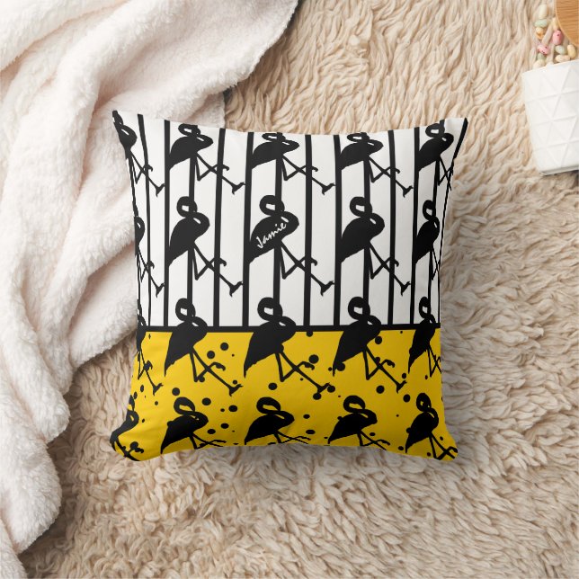 Yellow Flamingo Any Color Throw Pillow (Blanket)
