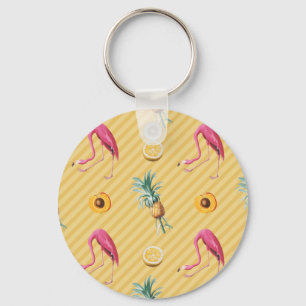 Yellow Flamingo Mango Lemon Pattern Keychain