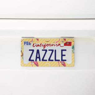 Yellow Flamingo Mango Lemon Pattern License Plate Frame