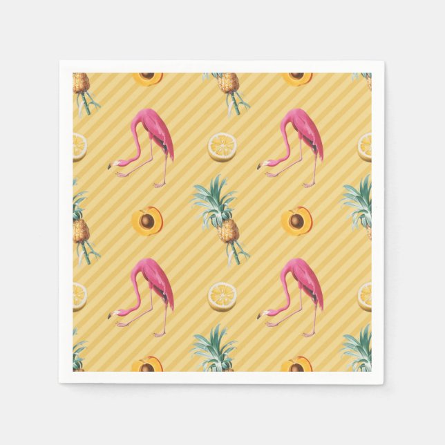 Yellow Flamingo Mango Lemon Pattern Napkins (Front)