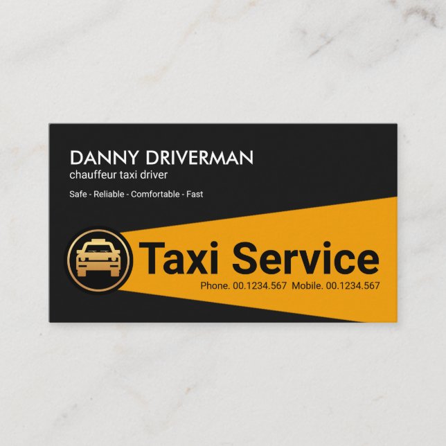 Yellow Flashlight Night Taxi Cab Business Card (Front)