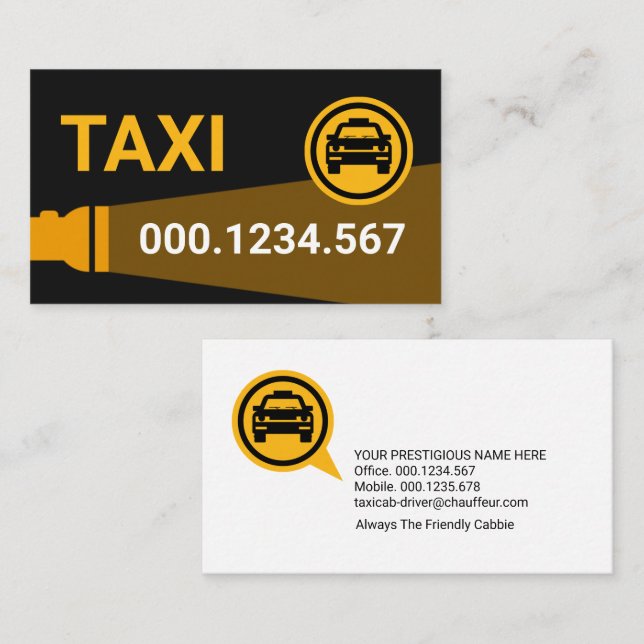 Yellow Flashlight On Taxi Business Card (Front/Back)