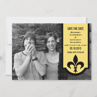 Yellow Fleur De Lis Banner Save the Date Invite