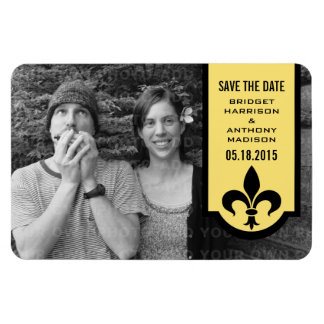 Yellow Fleur De Lis Banner Save the Date Magnet
