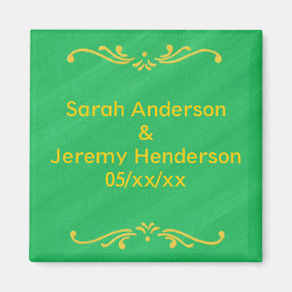 Yellow Fleur De Lis Border Green Save date Magnets