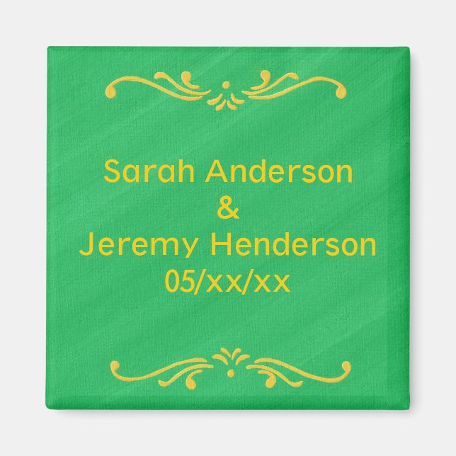 Yellow Fleur De Lis Border Green Save date Magnets (Front)