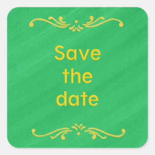 Yellow Fleur De Lis Border Green Save date Sticker
