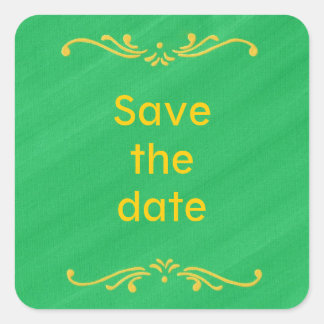 Yellow Fleur De Lis Border Green Save date Sticker