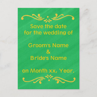 Yellow Fleur De Lis, Green Save the date Postcards
