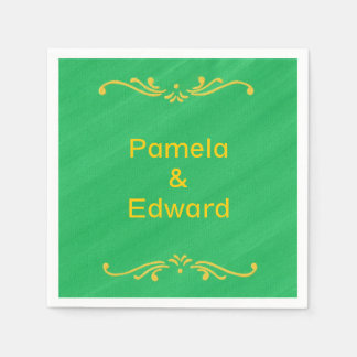 Yellow Fleur de lis on Green Personalized Napkins