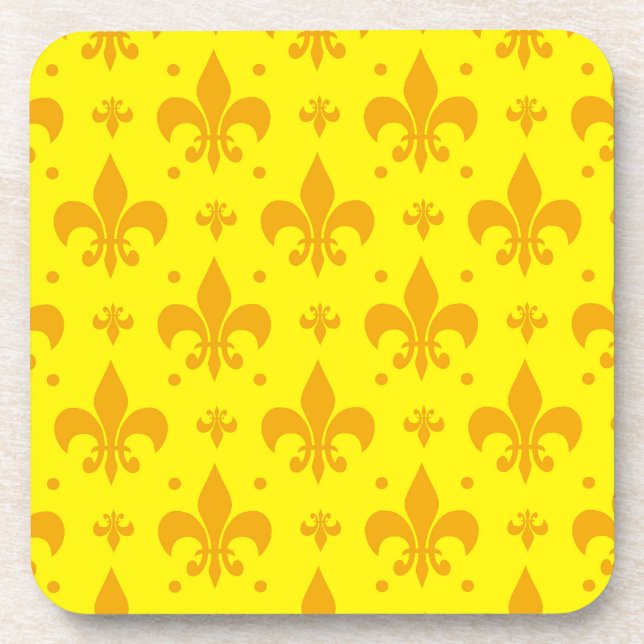 Yellow Fleur-de-lis Pattern Design  Beverage Coaster (Front)
