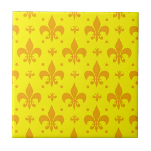 Yellow Fleur-de-lis Pattern Design  Ceramic Tile