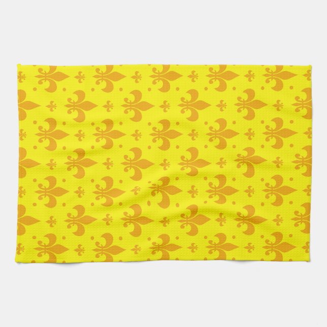 Yellow Fleur-de-lis Pattern Design  Kitchen Towel (Horizontal)