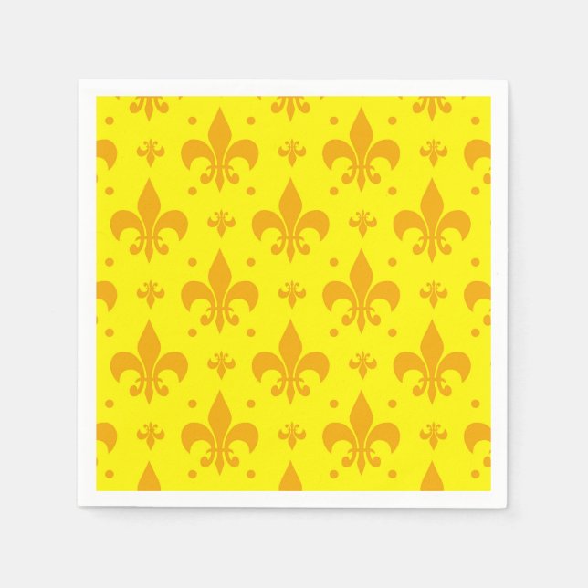 Yellow Fleur-de-lis Pattern Design  Napkins (Front)