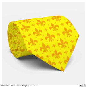 Yellow Fleur-de-lis Pattern Design Neck Tie