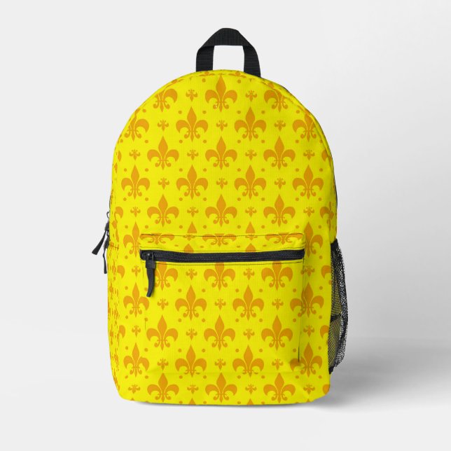 Yellow Fleur-de-lis Pattern Design  Printed Backpack (Front)