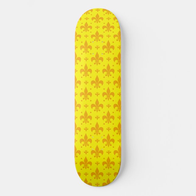 Yellow Fleur-de-lis Pattern Design  Skateboard (Front)