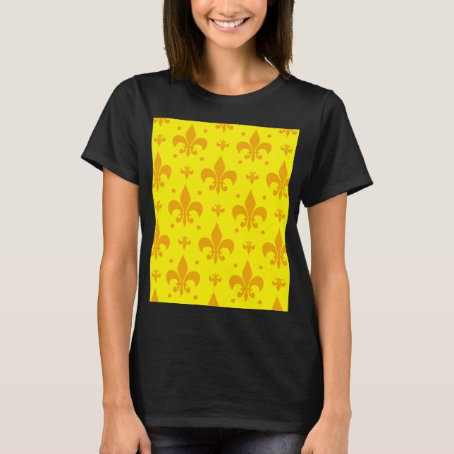 Yellow Fleur-de-lis Pattern Design  T-Shirt (Front)
