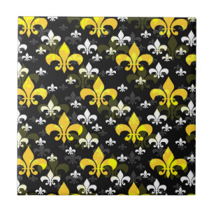 Yellow Fleur De Lis Surface Pattern Design Ceramic Tile
