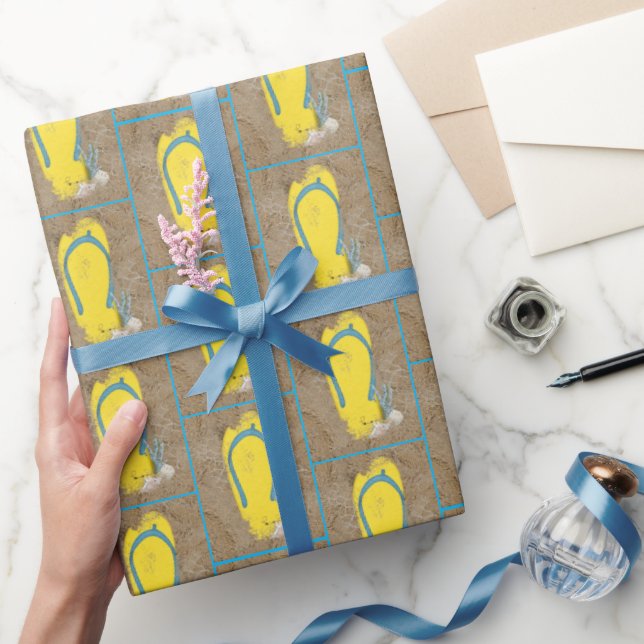 Yellow Flip-Flops In Sand Wrapping Paper (Gifting)