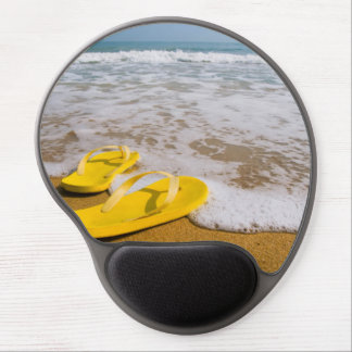 Yellow Flip Flops on the beach Gel Mouse Pad