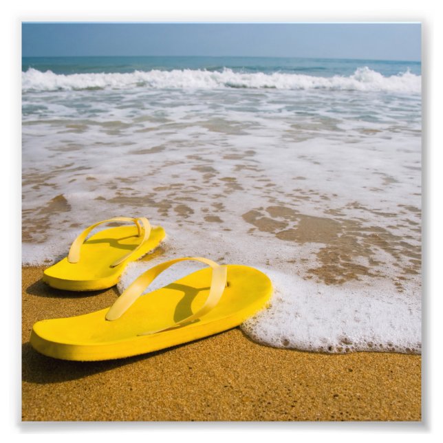 Yellow Flip Flops on the beach Photo Print (Front)
