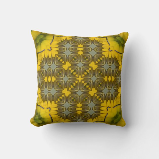 Yellow Flora Kaleidoscope Pattern Image 1 Throw Pillow (Front)