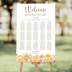 Yellow Floral 15 Table Wedding Seating Chart Foam Board
