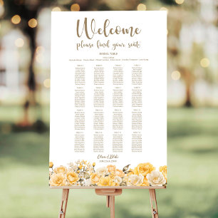 Yellow Floral 16 Table Wedding Seating Chart Foam Board