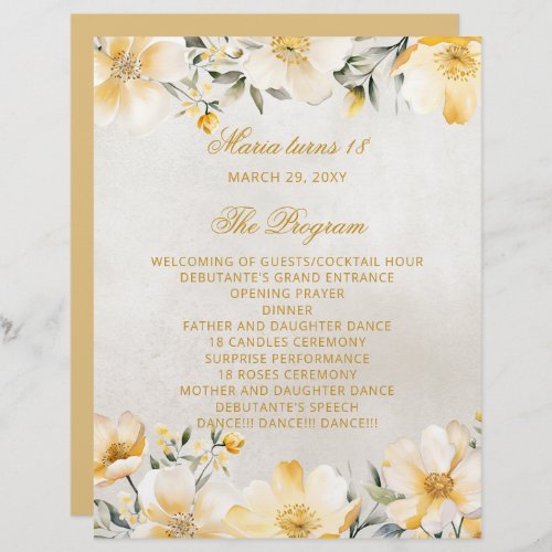 Yellow Floral 18 Candle and Roses Ceremony Program