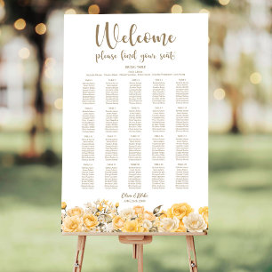 Yellow Floral 20 Table Wedding Seating Chart Foam Board