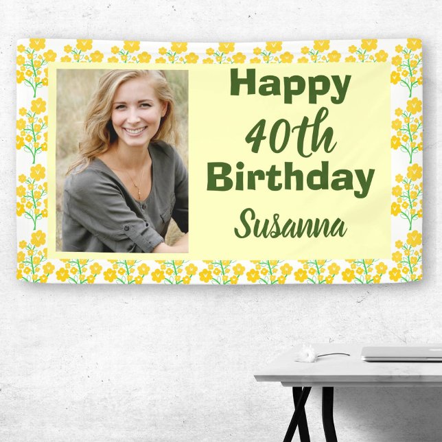 Yellow Floral 40th Birthday Photo Banner (Creator Uploaded)