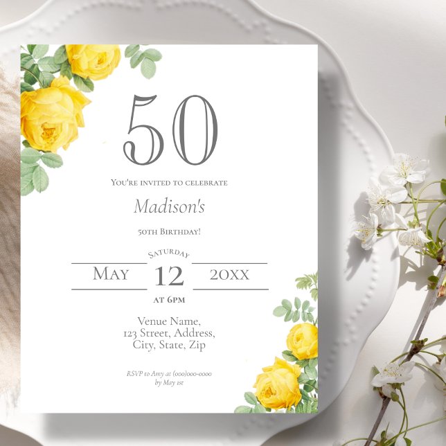 Yellow Floral | 50th Birthday Budget Invitation (Creator Uploaded)