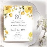 Yellow Floral 80th Birthday Budget Invitation<br><div class="desc">Looking for the perfect invitation for your upcoming 80th birthday bash? Look no further than these lovely yellow floral paper invitations! With a delicate and beautiful design featuring pretty watercolor yellow blooms with elegant font,  these affordable paper invitations will impress all your guests.</div>