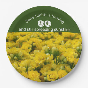 Yellow Floral 80th Birthday Milestone Celebration Paper Plates