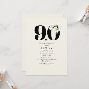 Yellow Floral 90th Birthday Party Invitation