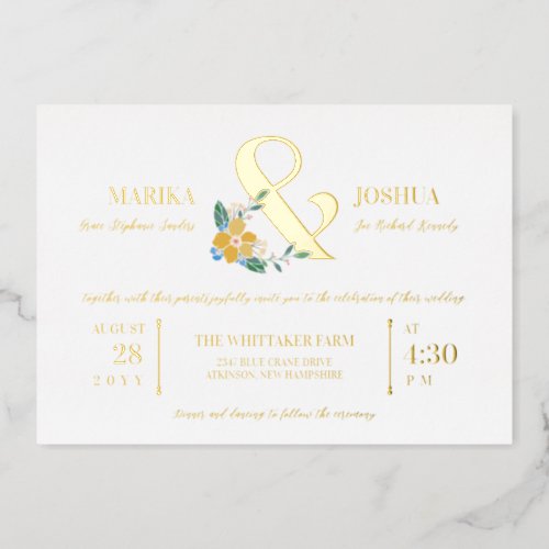 Yellow Floral Ampersand Typography Wedding Foil Invitation