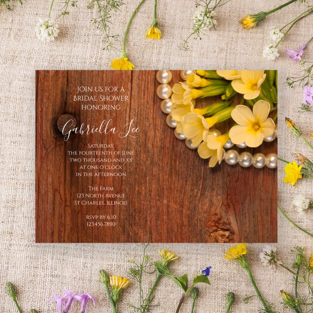 Yellow Floral and Barn Wood Country Bridal Shower Invitation